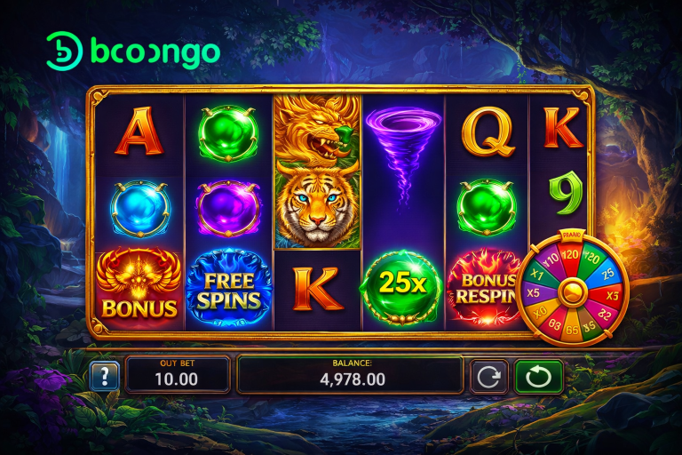 Booongo provider overview page featured image showing slot reels and bonus feature icons in an educational guide layout.