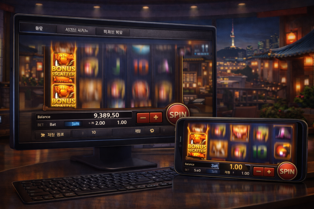 Pragmatic Play slot gameplay moment, fast spins, balance swings, feature anticipation, South Korea device screens.