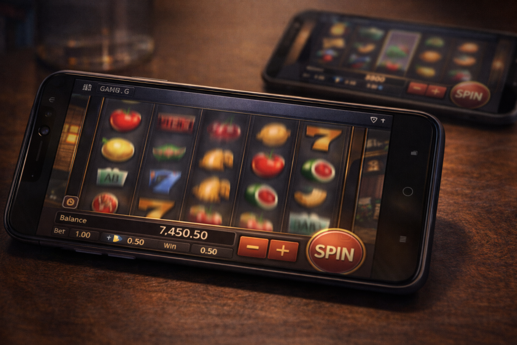 Push Gaming slot session moment, rapid spin cadence, small wins, quiet stretches, South Korea phones.