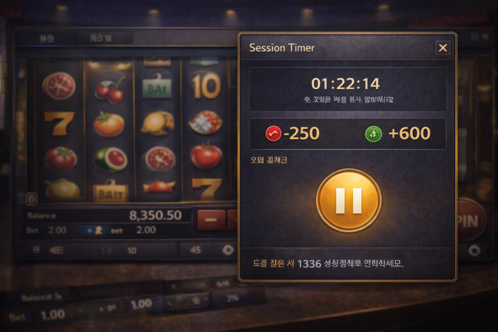 Push Gaming responsible play visual, timer, budget tokens, pause button, South Korea support reminder.