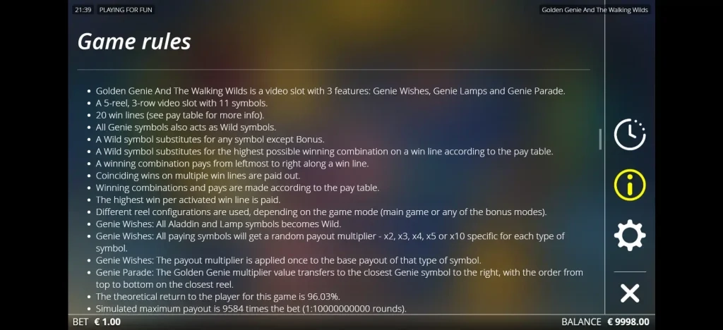 골든 지니 game rules