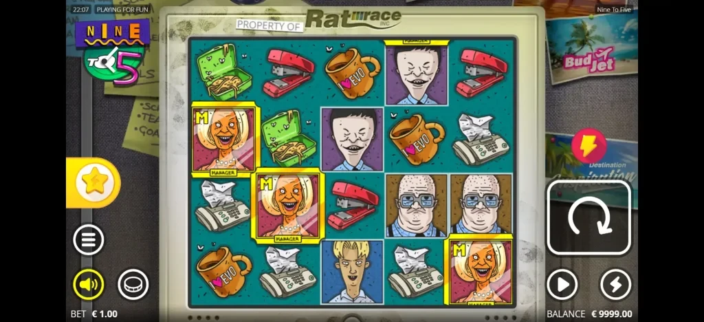 나인 투 파이브 gameplay showing different game symbols