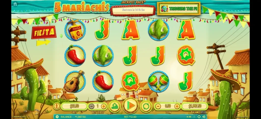 5마리아치 gameplay showing different game symbols