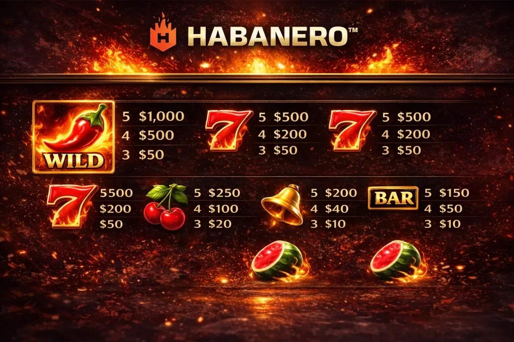 Habanero logo and brand name displayed at the top of a fiery slot game screen