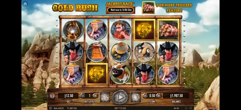 골드 러쉬 gameplay showing the slot game