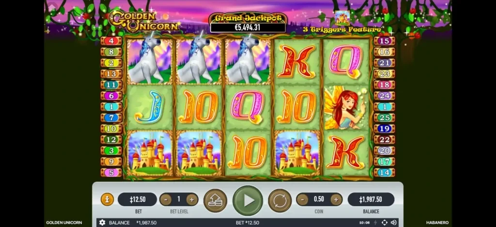 골든 유니콘 gameplay showing different symbols